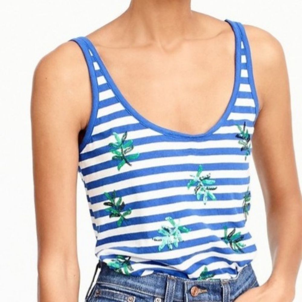 J. Crew Striped Sequin Palm Print Tank Top Size XXS